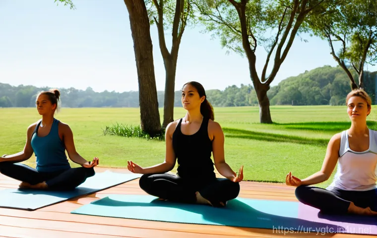 요가강사 레슨료 책정 기준 - **Prompt:** "A vibrant and inclusive hybrid yoga class, showcasing both in-person students and virtu...