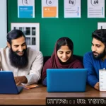 Home 21 요가강사와 명상 지도 - A modern online interactive learning session scene set in a cozy, well-lit home office, featuring a ...