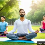 Home 20 요가강사로서의 직업 만족도 - A serene yoga instructor leading a diverse group of students in an outdoor park during early morning...